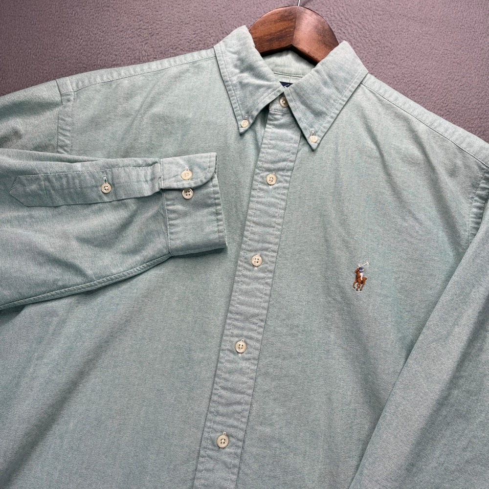 Ralph Lauren Yarmouth Oxford Shirt Men 15.5 32/33 Green Cotton Flesh Pony Preppy